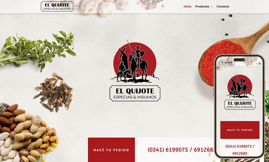 Sitio web Especias El Quijote página de inicio