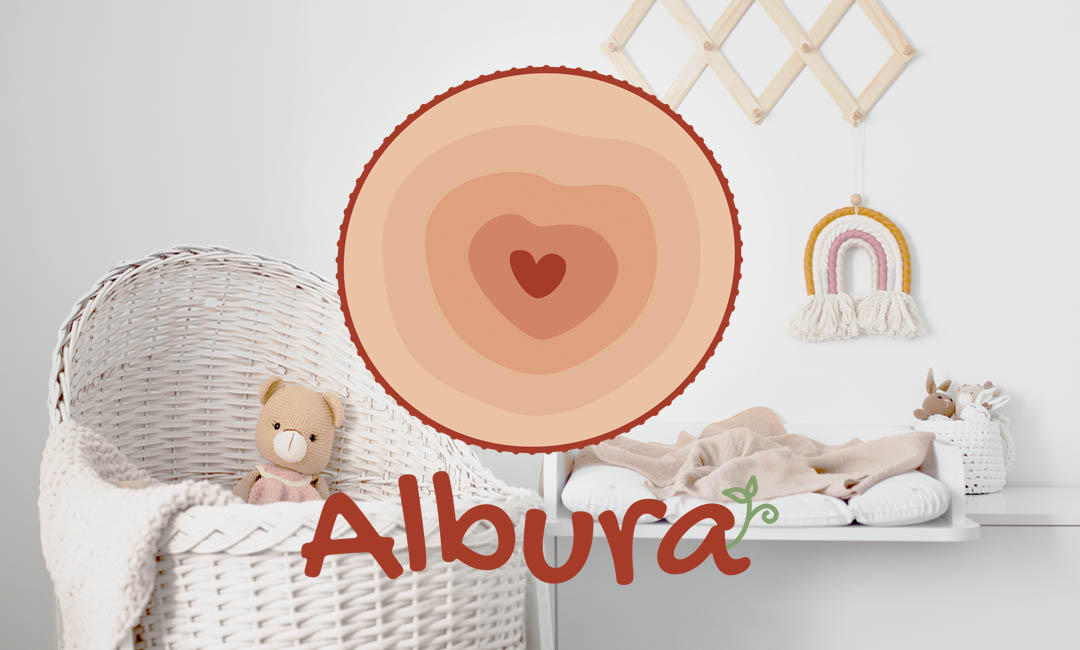 Logo Albura sobre foto habitación infantil Logo Albura sobre foto de habitación infantil
