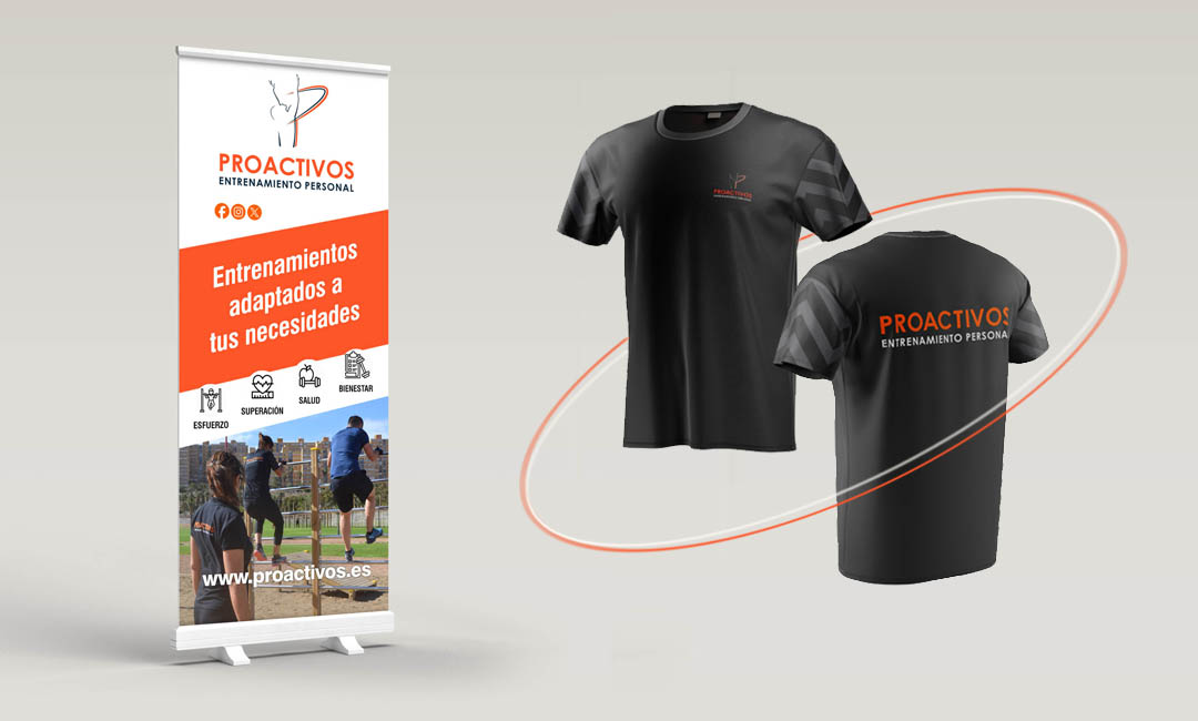 Imagen de marca aplicada en roll up y camisetas Imagen de marca aplicada en roll up y camisetas